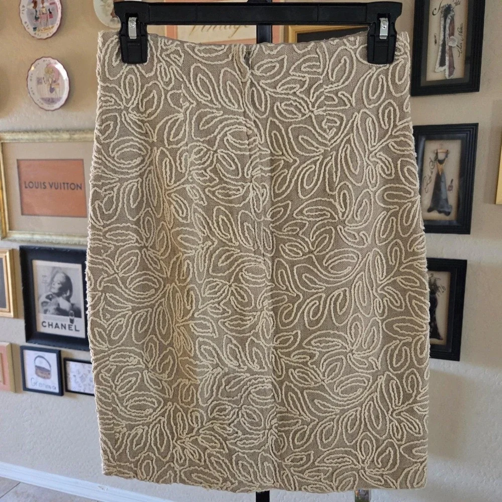 Eletra Casadei Vintage 90s Beige Soutache Embroidered Mini Pencil Skirt‎